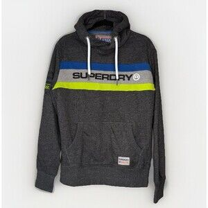 Superdry Sport Athletic Pullover Hoodie Sweatshirt Sz Large Spell Out Patch Gray